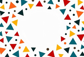 Colorful Geometric Minimalism: Vector Pattern with Triangles, Squares, and Ellipses on White Background, Perfect for Modern Art, Textiles, and Digital Designs.

