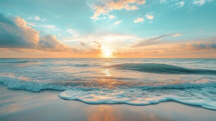 Obraz premium Light reflections on rippling teal ocean water with a panoramic wide view