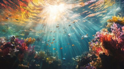 Fototapeta premium Light rays penetrating underwater creating a dreamy effect