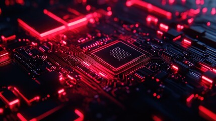 Fototapeta premium Abstract Red Circuit Board: High-Tech Digital Technology Background