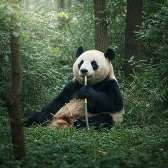 Obraz premium Panda Eating Bamboo 