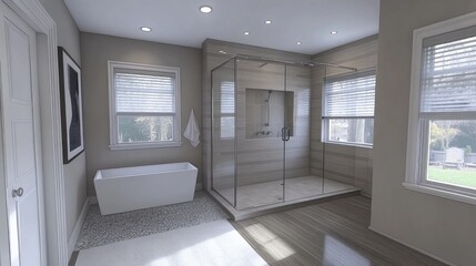Modern Bathroom Design: Luxurious Shower and Freestanding Tub