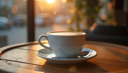 Fototapeta premium cup of coffee on wooden table
