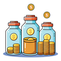 Money Jars and Growing Wealth: A Creative Financial Concept of Savings and Prosperity Illustrator Artwork