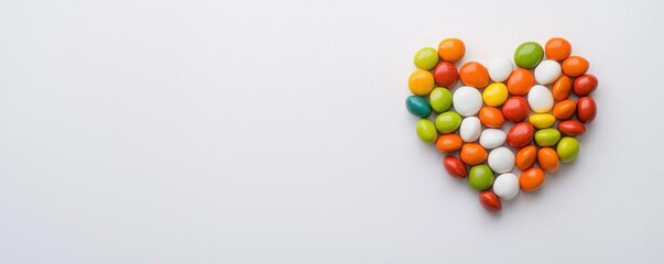Obraz premium Colorful candy heart arrangement creative kitchen food art bright environment top view sweetness concept