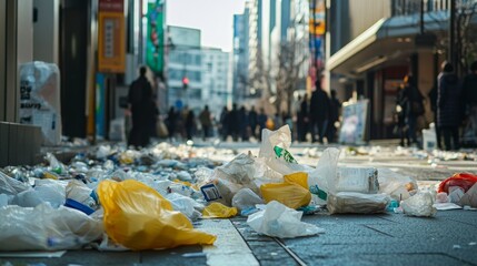 Obraz premium Urban Pollution: Plastic Waste Litters City Streets