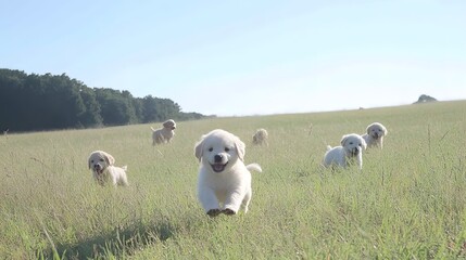 Carefree and Playful Puppy Exploring and Running Through a Beautiful Lush Green Meadow on a Bright Sunny Day Surrounded by Nature and Tranquility