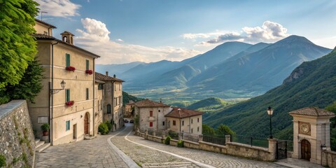 Obraz premium Stunning Architectural Photography of Civitella Alfedena in Abruzzo National Park, Italy â€“ Captivating Town Views, Scenic Mountains, and Rich Cultural Heritage