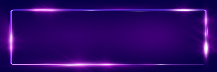 	
Purple neon glowing rectangular frame with rounded corners, sparkles, and lens flares, placed on a transparent background. Modern and futuristic design concept.