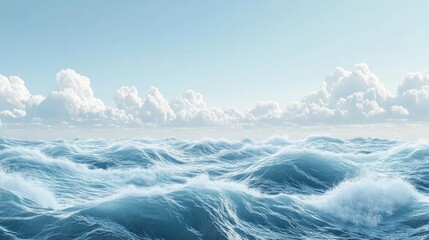 Fototapeta premium Panorama of ocean waves meeting a clear blue sky