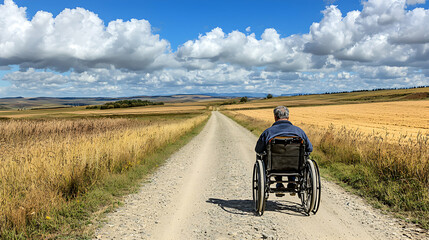 Man in Wheelchair on Country Road