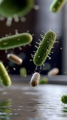 Naklejka premium Microscopic view reveals diverse bacterium in a dynamic environment exhibiting chaotic movements