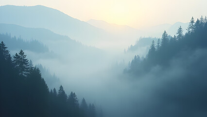 Obraz premium A captivating scene of fog in nature featuring a mountain with majestic peaks and atmospheric effects that highlight the beauty of the natural world.