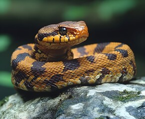 Obraz premium close up of a snake Wildlife biologist observing colorful amazonian snake near water