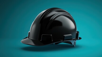 Fototapeta premium A black hard hat with a matte finish on a futuristic cyan gradient background