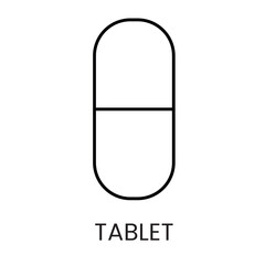 A capsule shaped tablet icon in vector, symbolizing medication or pharmaceutical products, with an editable stroke
