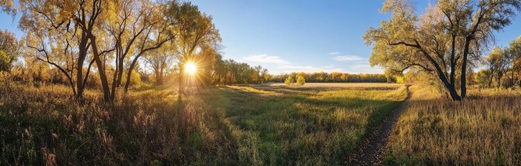 Fototapeta premium Autumn Sunbeams on a Meadow Trail