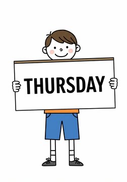 Person holding a board with the word Thursday