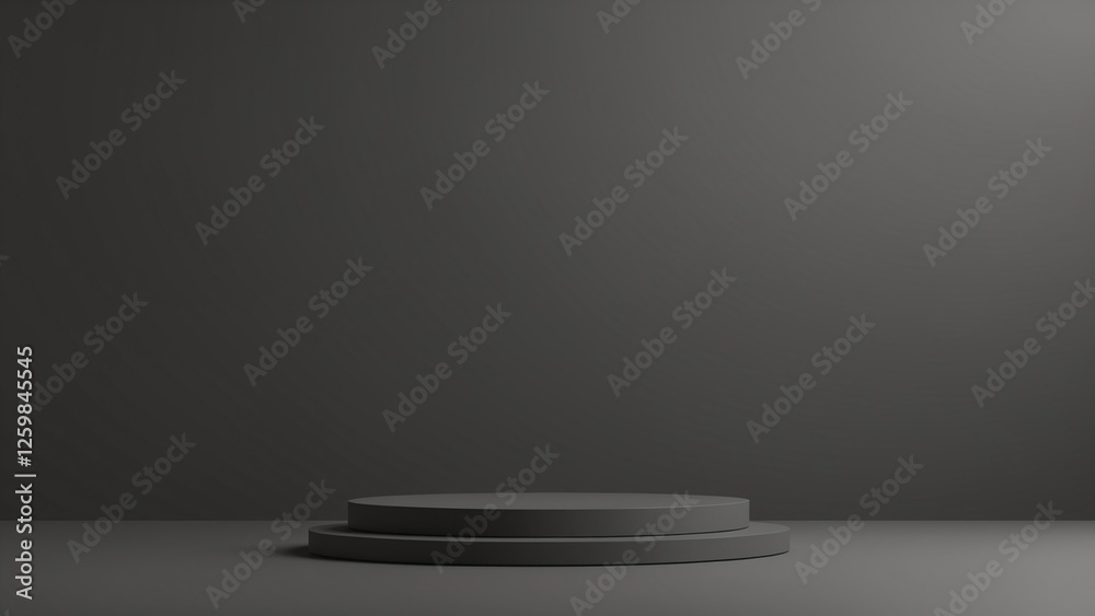 Aufkleber Black podium or pedestal display on dark background with long platform. Blank product shelf standing backdrop. 3D rendering