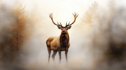 Obraz premium A deer stands in a forest with its antlers raised