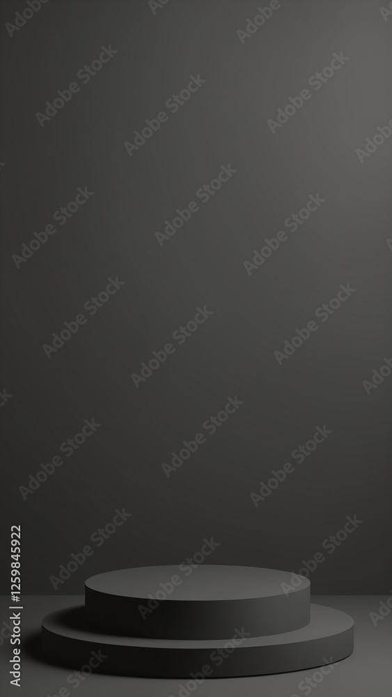 Aufkleber Black podium or pedestal display on dark background with long platform. Blank product shelf standing backdrop. 3D rendering