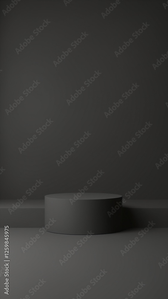 Aufkleber Black podium or pedestal display on dark background with long platform. Blank product shelf standing backdrop. 3D rendering
