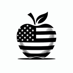 apple american flag icon black and white