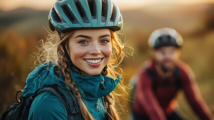 Sunset cycling adventure joyful riders in countryside bliss