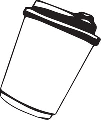 Vector hand drawn black and white cardboard coffee cup doodle style isolated