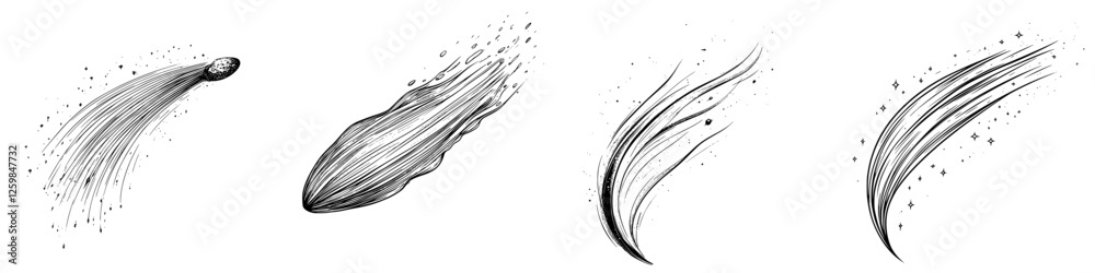 Wall mural various artistic representations of comets in motion against a dark background