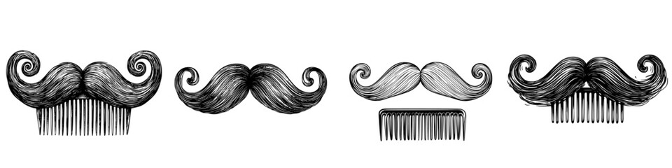 Obraz premium Unique mustache combs displayed in a row showcasing different styles and designs for grooming enthusiasts