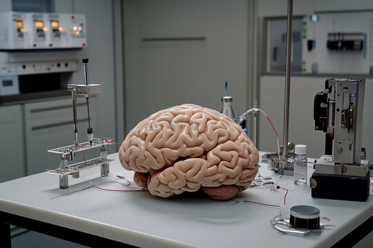 Brain displayed on medical apparatus in a laboratory setting during an experimental procedure