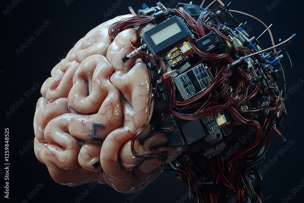 Fototapete futuristic brain design featuring circuit board elements merging technology with organic structure