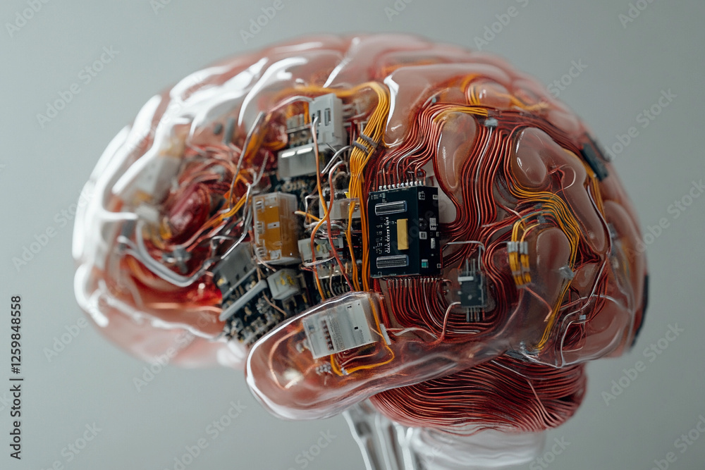Fototapete futuristic brain design featuring circuit board elements merging technology with organic structure