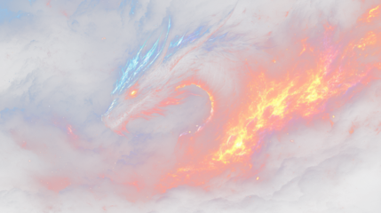 a dragon flying through a fiery sky