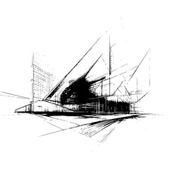 Modern architectural sketch showcasing innovative design elements in urban environment during daylight hours