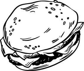 Vector hand drawn black and white burger isolated