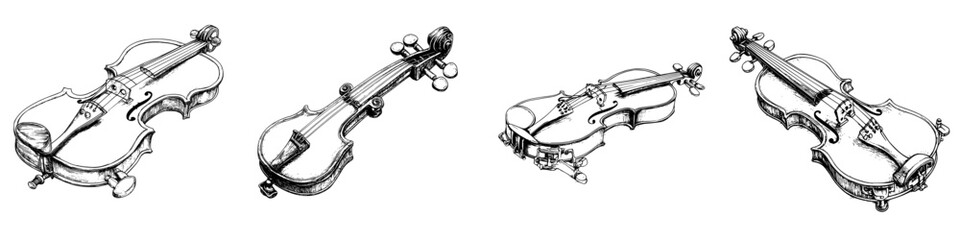 Obraz premium Collection of detailed sketches of violins showcasing different angles and designs with a focus on craftsmanship