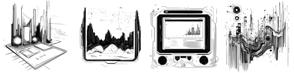 Fototapeta premium Futuristic digital landscape design showcasing various technological interfaces and abstract elements