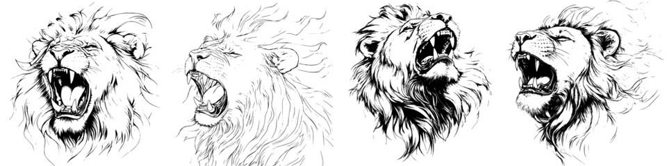 Vector illustration of roaring lions showcasing their majestic features in a hand-drawn style