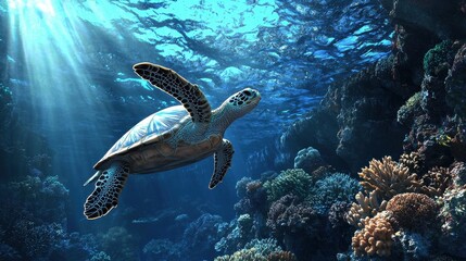 Fototapeta premium A turtle swimming in the ocean