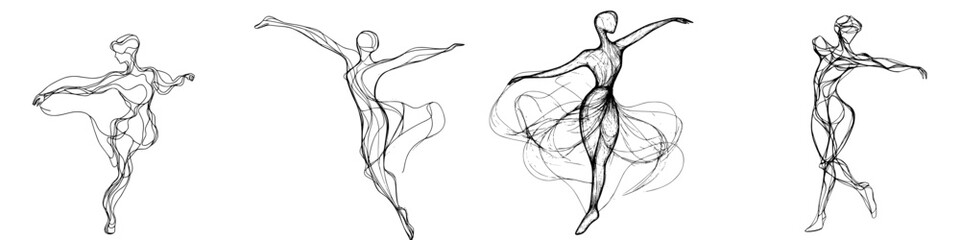 Elegant dancers captured in hand-drawn vector illustration showcasing graceful movements and fluid forms at a dance performance