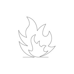 Continuous line drawing of fire on transparent background.