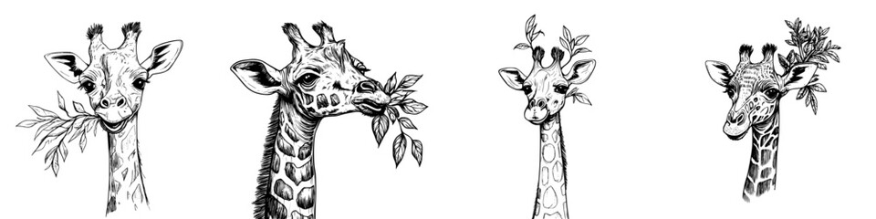Giraffes enjoying fresh leaves in a hand-drawn vector illustration celebrating wildlife and nature