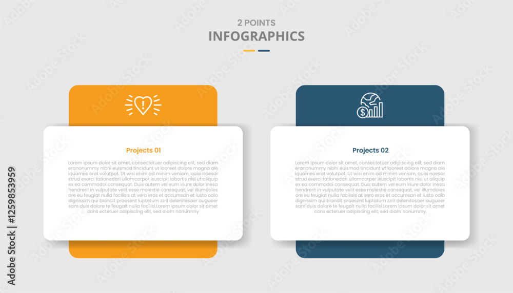 Poster 2 points template comparison concept for infographic with round box with big block at behind drop sh