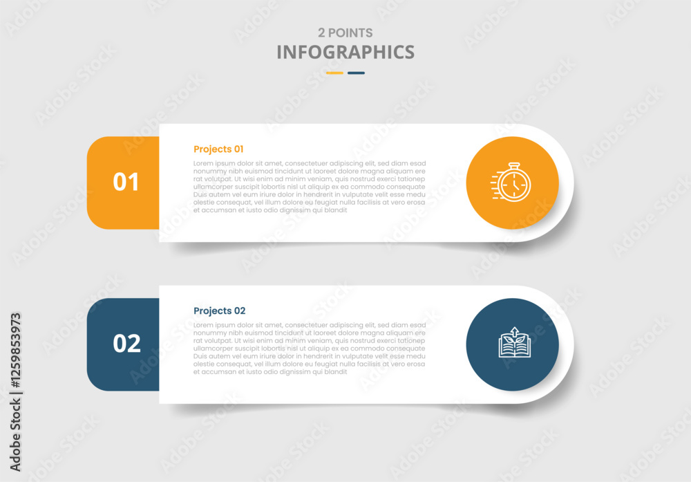 Poster 2 points template comparison concept for infographic with round rectangle with circle badge and drop