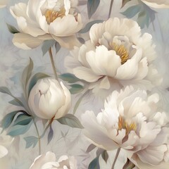 Fototapeta premium Beautiful floral pattern with peonies and leaves. Delicate interior wallpapers.