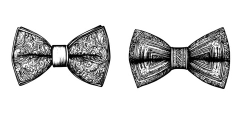 Stylish hand-drawn vector illustrations of decorative bow ties for formal wear options and fashion design inspiration