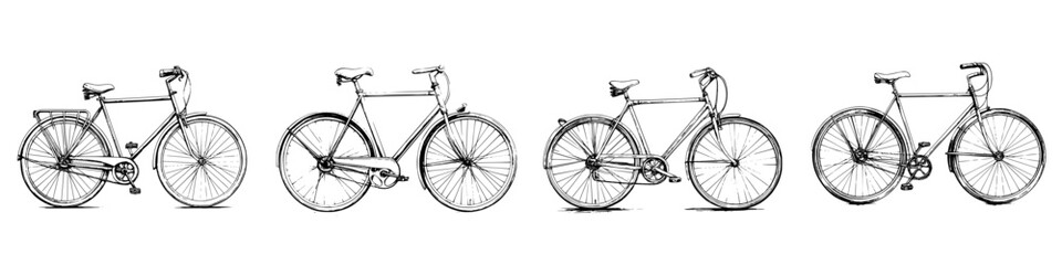 Fototapeta premium Hand-drawn vector illustration of bicycles showcasing different designs and styles along a white background
