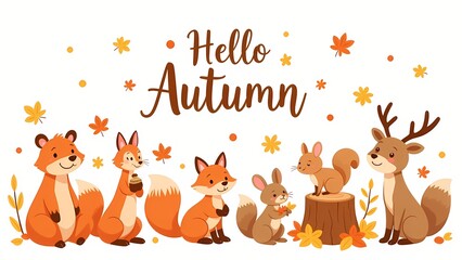 Obraz premium Autumn Greetings from Cute Animals
